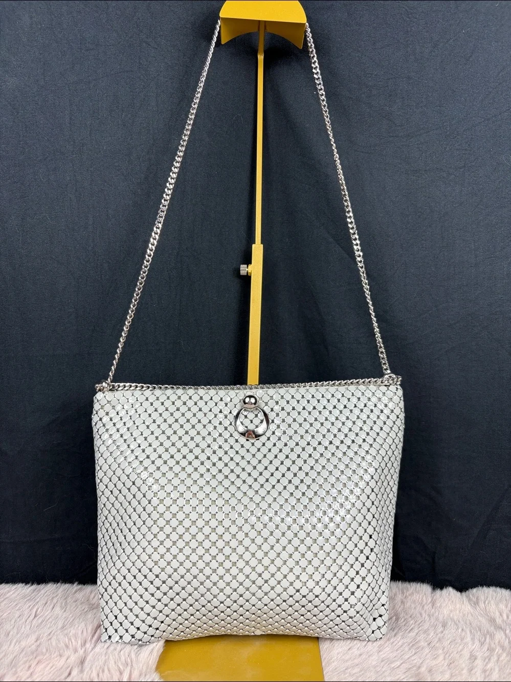 Whiting & Davis Vintage 1970s Gray Metal Mesh Shoulder Bag
